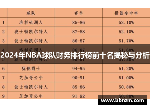 2024年NBA球队财务排行榜前十名揭秘与分析